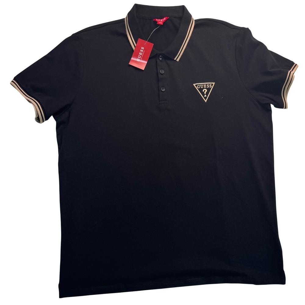 Guess Mens Perine Tipped Polo Shirt Jet Black XL